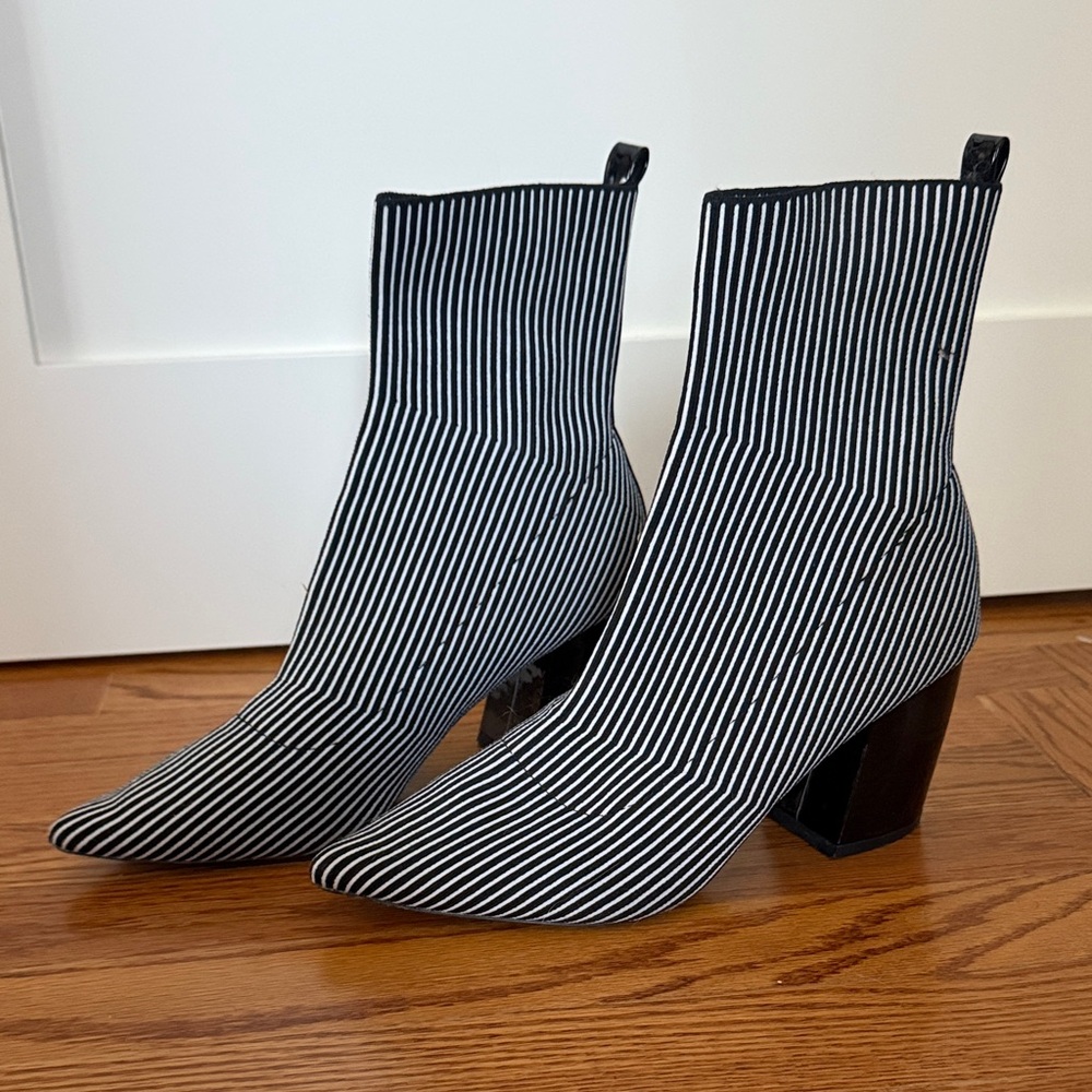 Qupid Black and White Striped Heeled Boots